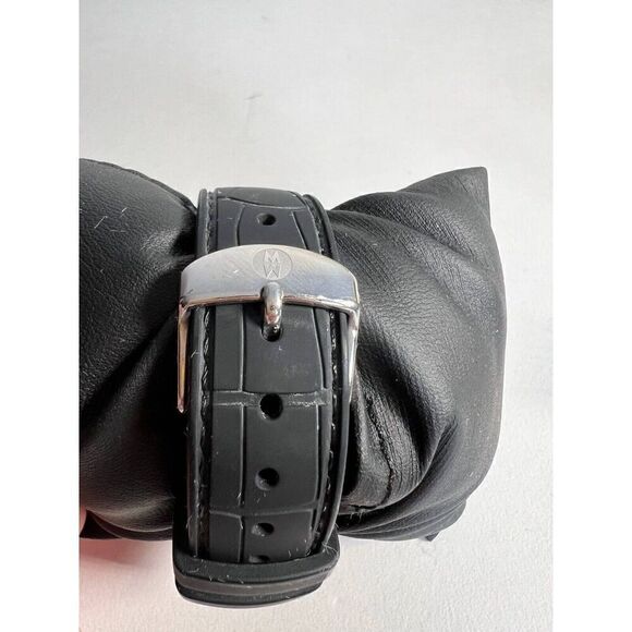 Michele Women’s Black Leather Straps White Analog Chrono Dial Swiss Made Wristwa - Picture 3 of 4